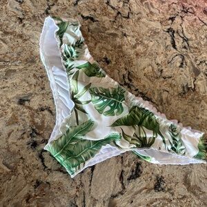Leaf-Print Bikini Bottom - White & Green